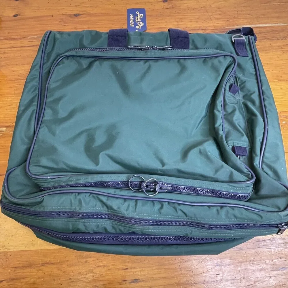 Lands End Lighthouse Vintage Greeen‎ & Blue Nylon Garment Bag Travel USA-Made